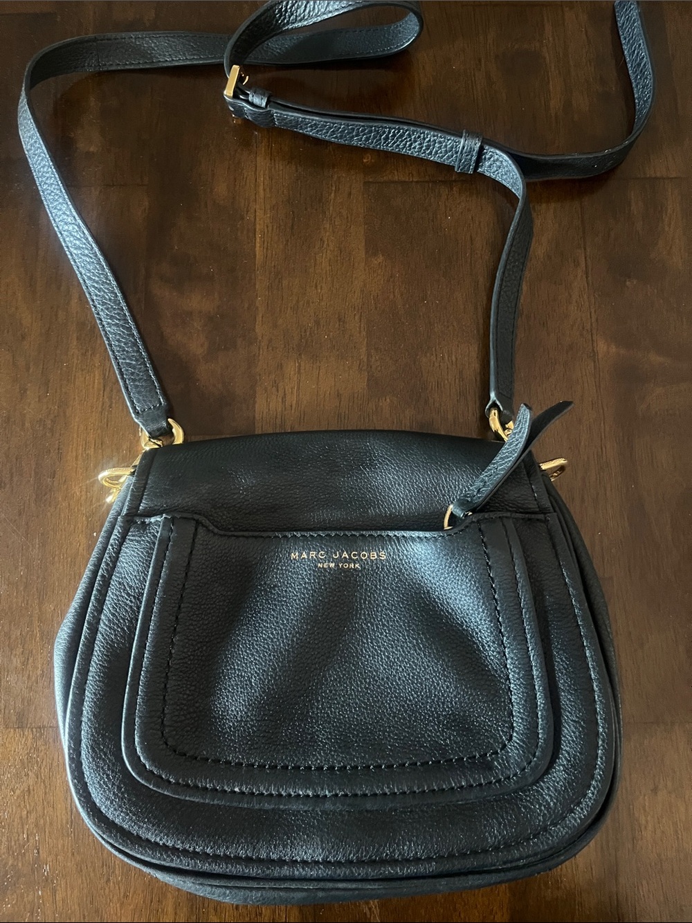 Marc Jacobs Black Pebbled Leather Small Crossbody with Gold Hardware